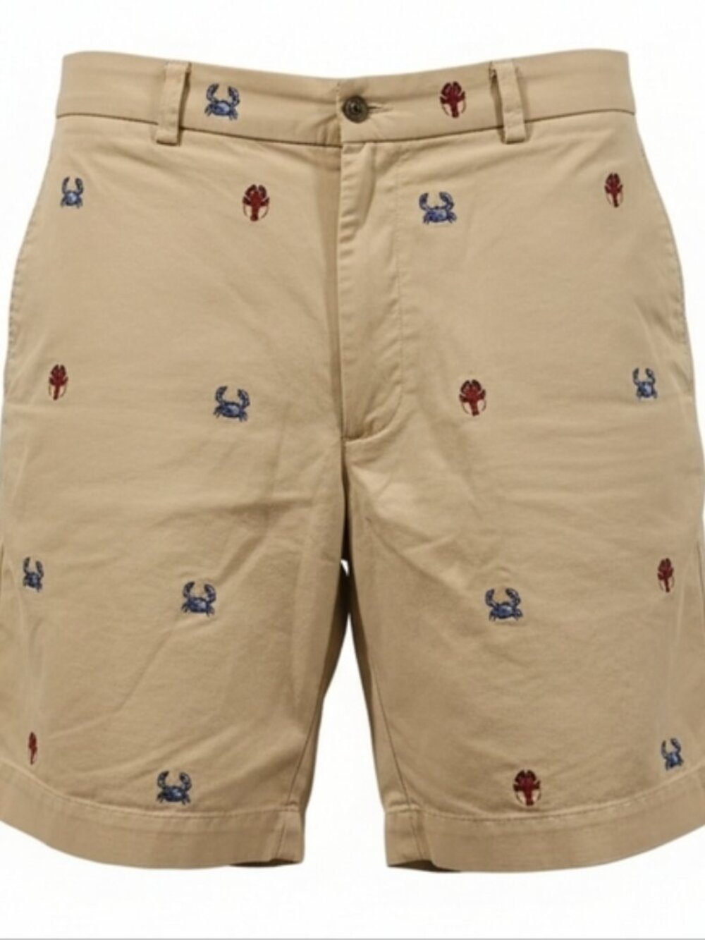 Brooks Brothers SZ 34 Beige Cotton Fllat Front Shorts Embroidered Lobstar Crab